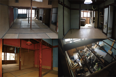 改修前の屋内の様子。家財の運び出しは友人たちの手を借りながらワークショップを開催。(撮影・JELL-architects)