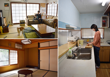 家族で過ごす時間が多いリビング＆キッチン。キッチンの壁のタイルは自分達で貼った。